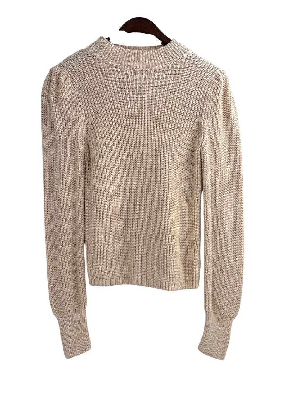 525 America Shaker Ivory Puff Sleeve Cotton Knit Sweater Womens XS Cottagecore